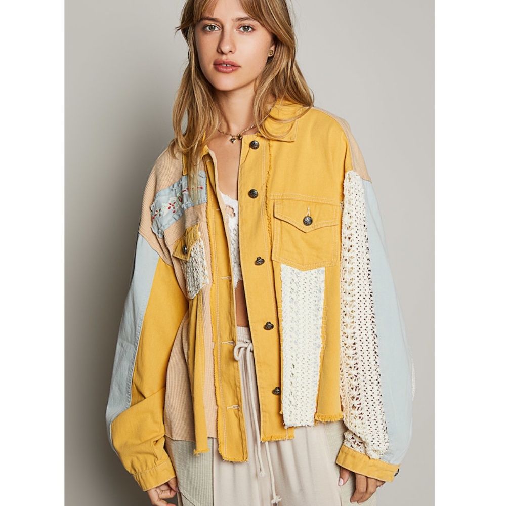 POL Yellow Mixed Material  denim Jacket NWOT